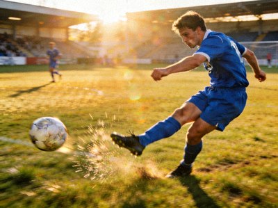 中场球员精准长传的瞬间，足球在空中飞行
